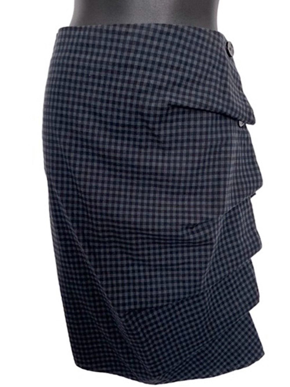 Alexander McQueen McQ Asymmetrical Blue Black Pencil Skirt Button Front Size 4US - Picture 16 of 16